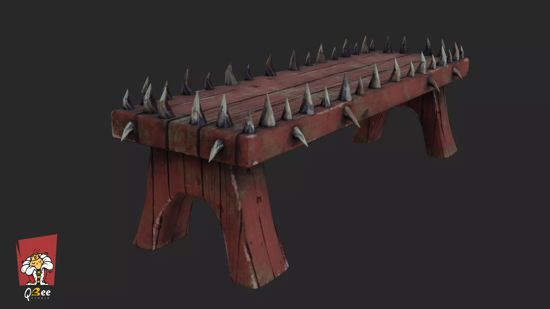 Stylized Spike Studded Bench Low-poly 3D model_0