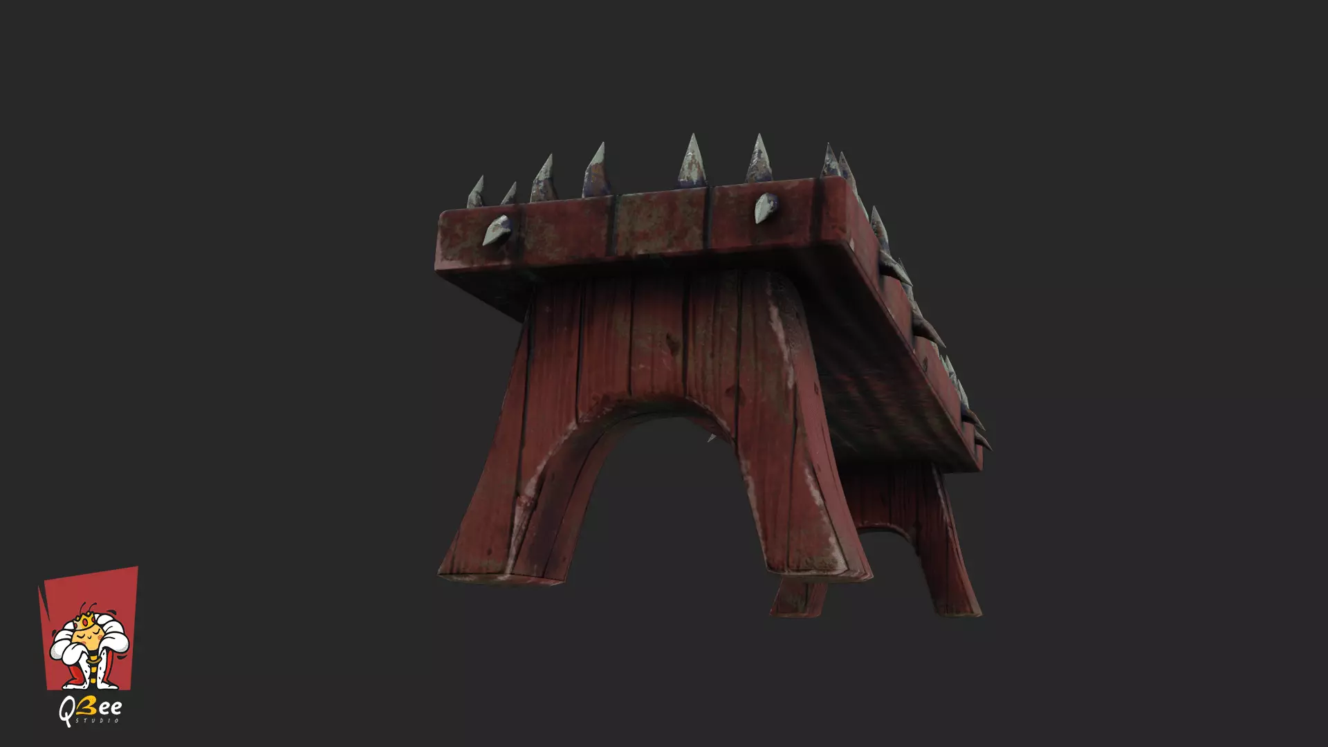 Stylized Spike Studded Bench Low-poly 3D model_6