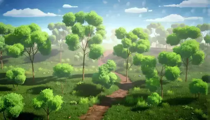 Dreamy Grove Stylized Lowpoly Trees Grass And Bush Pack
