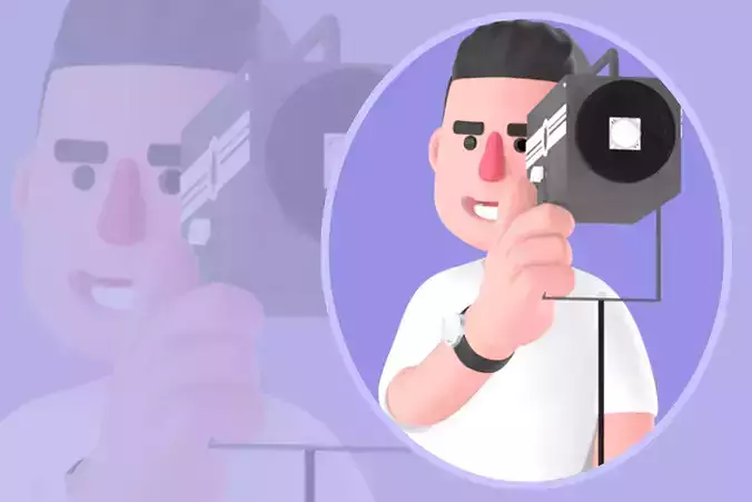 Stylized 3D Male Photographer Adjusting Studio Light - Cartoon