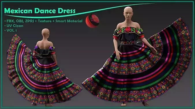 Mexican Dance dress with texture and smart material