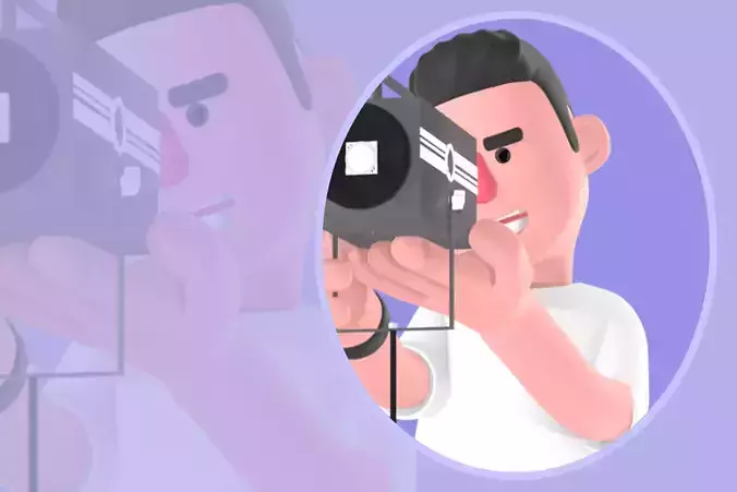 Stylized 3D Male Photographer Adjusting Lighting - Cartoon