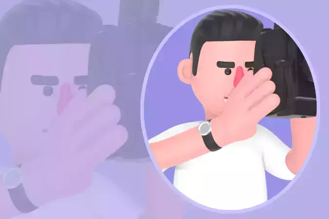 Stylized 3D Male Photographer Sitting and Filming - Cartoon