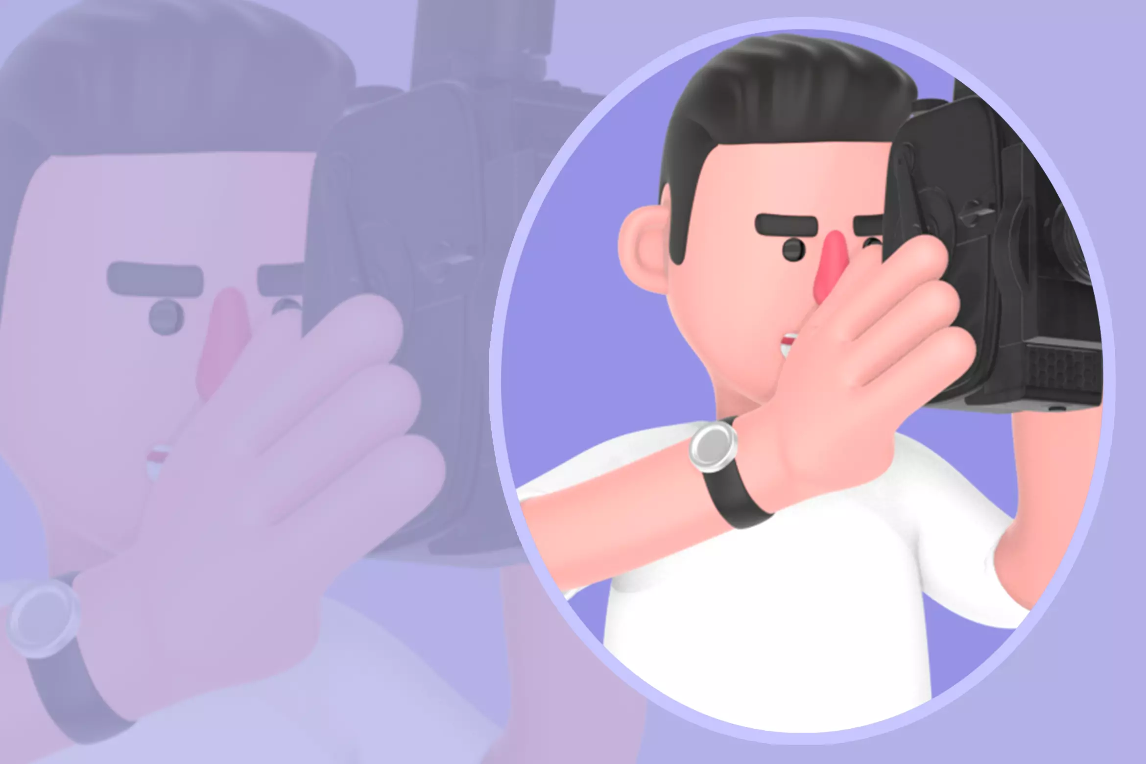 Stylized 3D Male Photographer Sitting and Filming - Cartoon 3D model_0