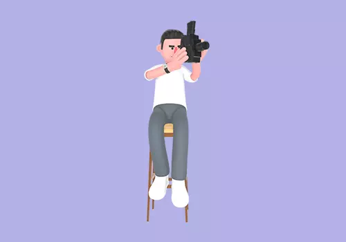 Stylized 3D Male Photographer Sitting and Filming - Cartoon 3D model_1