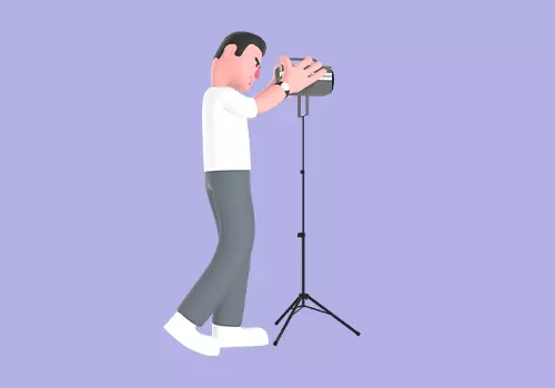 Stylized 3D Male Photographer Operating Tripod Camera - Cartoon  3D model_4