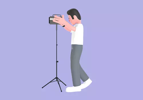 Stylized 3D Male Photographer Operating Tripod Camera - Cartoon  3D model_2