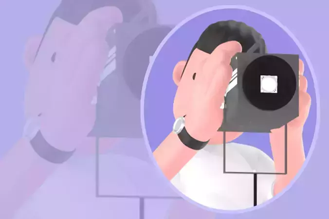 Stylized 3D Male Photographer Operating Tripod Camera - Cartoon 