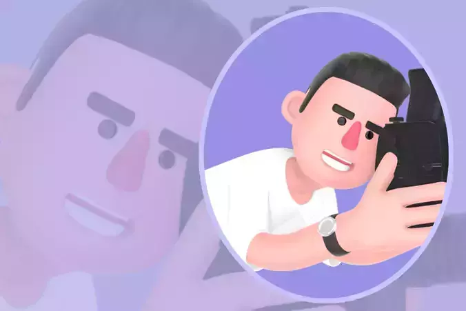 Stylized 3D Male Photographer Aiming Through Camera - Cartoon