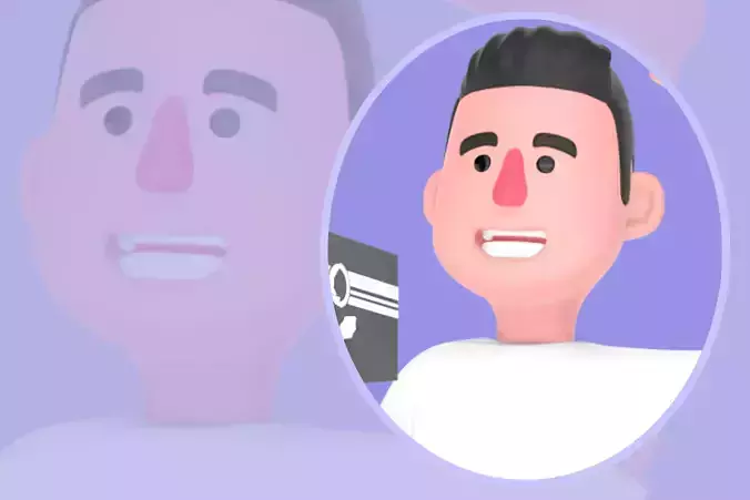 Happy 3D Male Photographer Waving with Studio Light - Cartoon