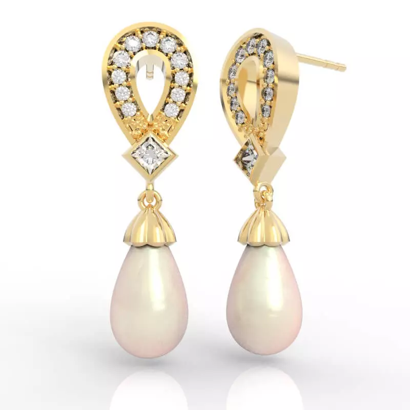 Glamorous Horseshoe Pearl Drop Earrings Diamond 3D print model