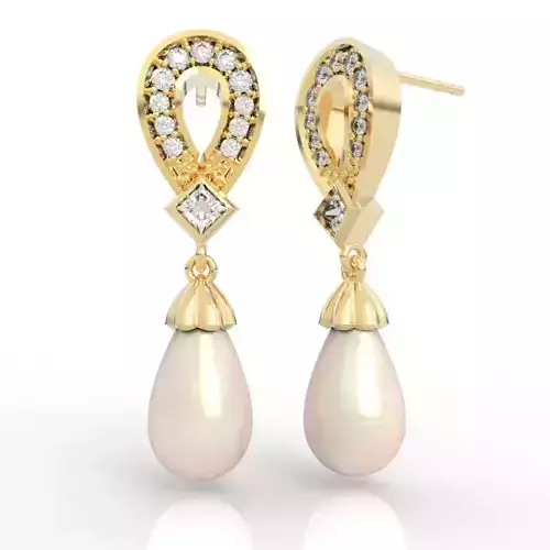 Glamorous Horseshoe Pearl Drop Earrings Diamond