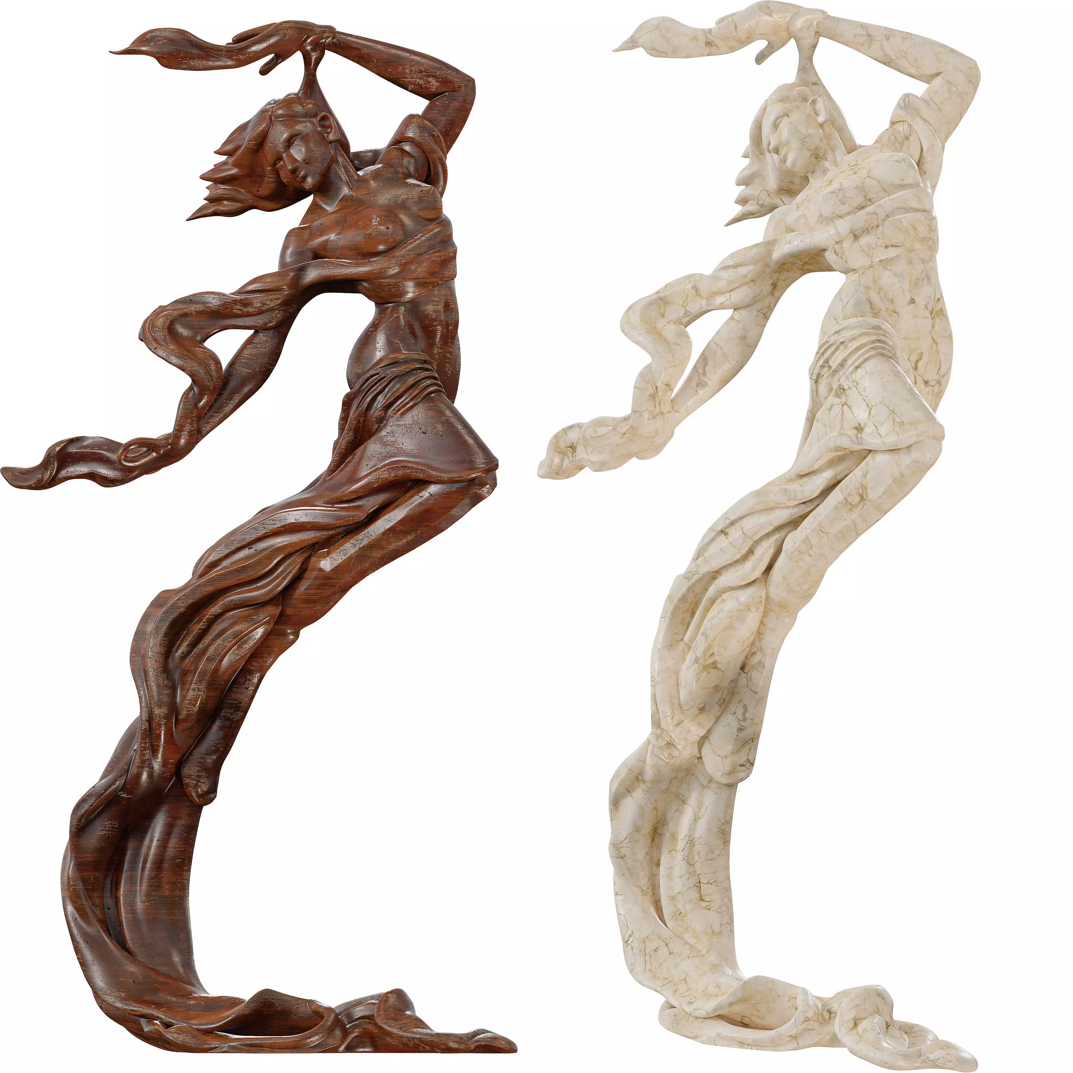 Floating Female Figure Sculpture Low-poly 3D model_2