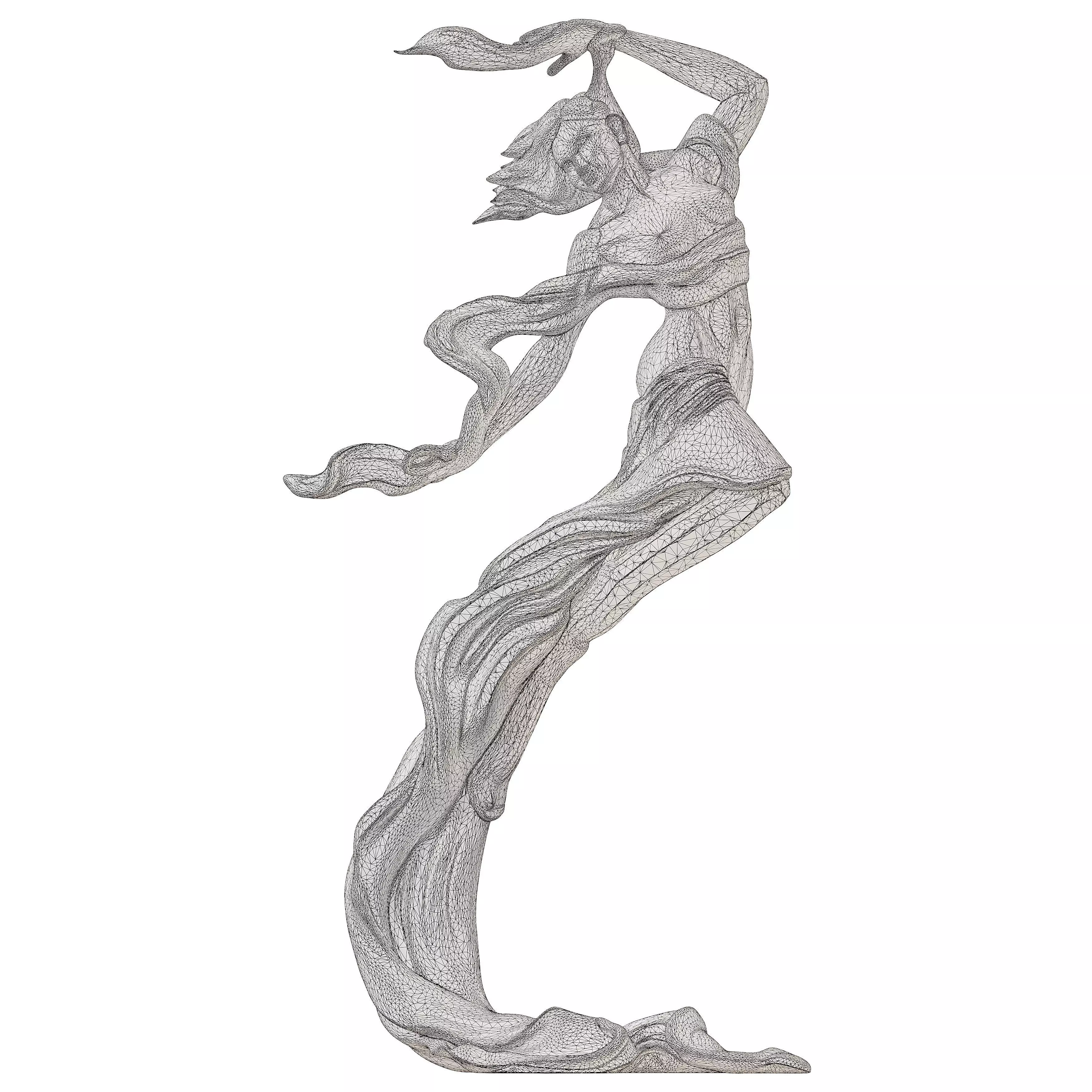Floating Female Figure Sculpture Low-poly 3D model_8