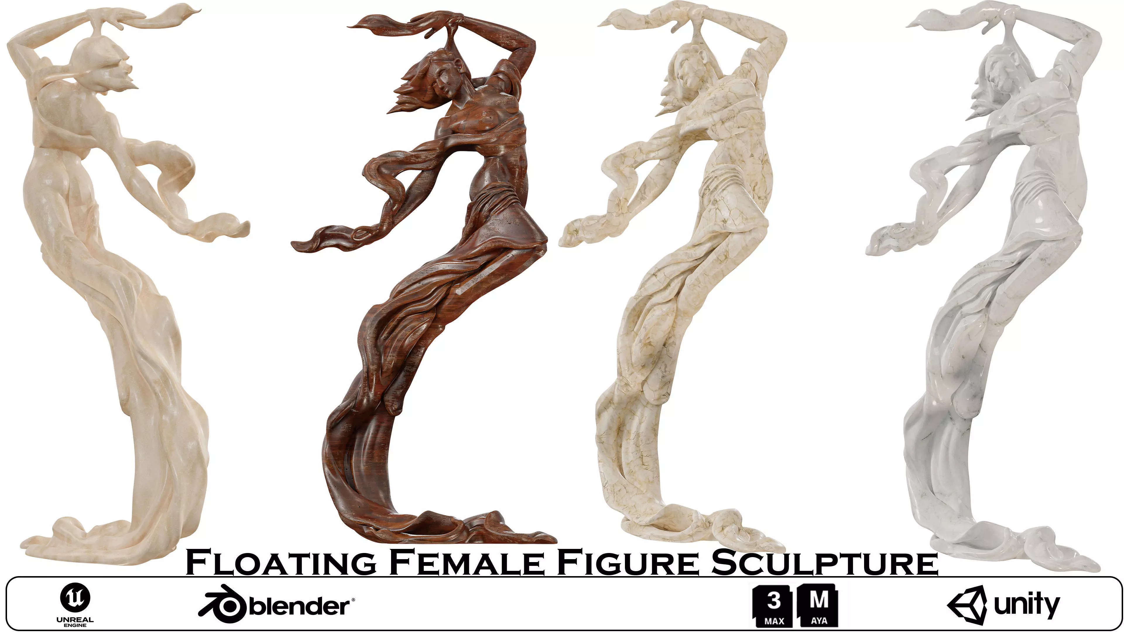 Floating Female Figure Sculpture Low-poly 3D model_0
