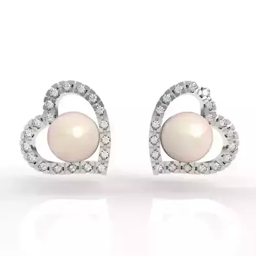 Elegant Pearl Heart Stud Earrings Diamond