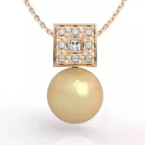 Elegant Pearl Pendant Square Diamond 