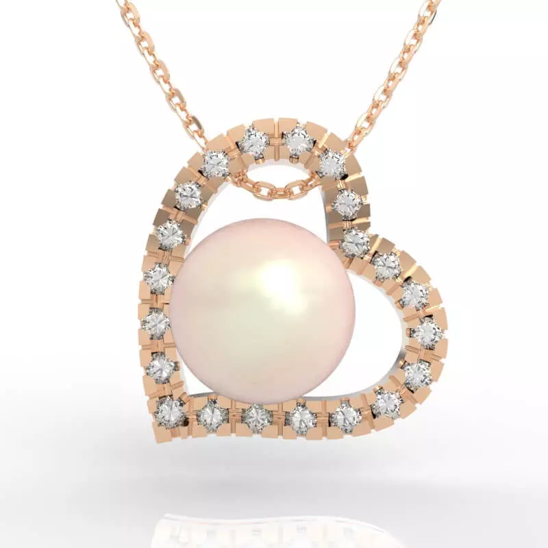 Stunning Heart Pearl Pendant Diamond 3D print model