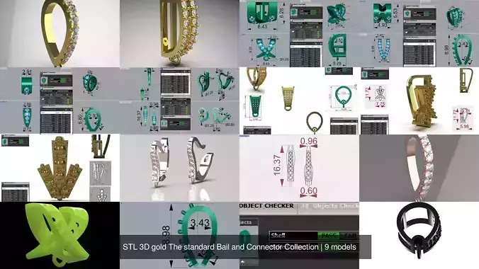 STL 3D gold The standard Bail and Connector Collection