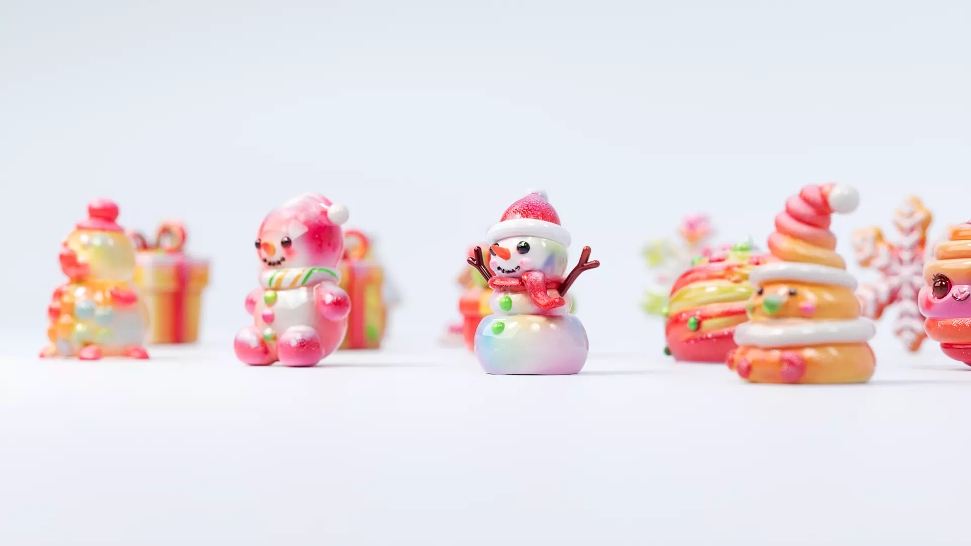 Snowman Snowflake Snowhouse Candy 3D model_3