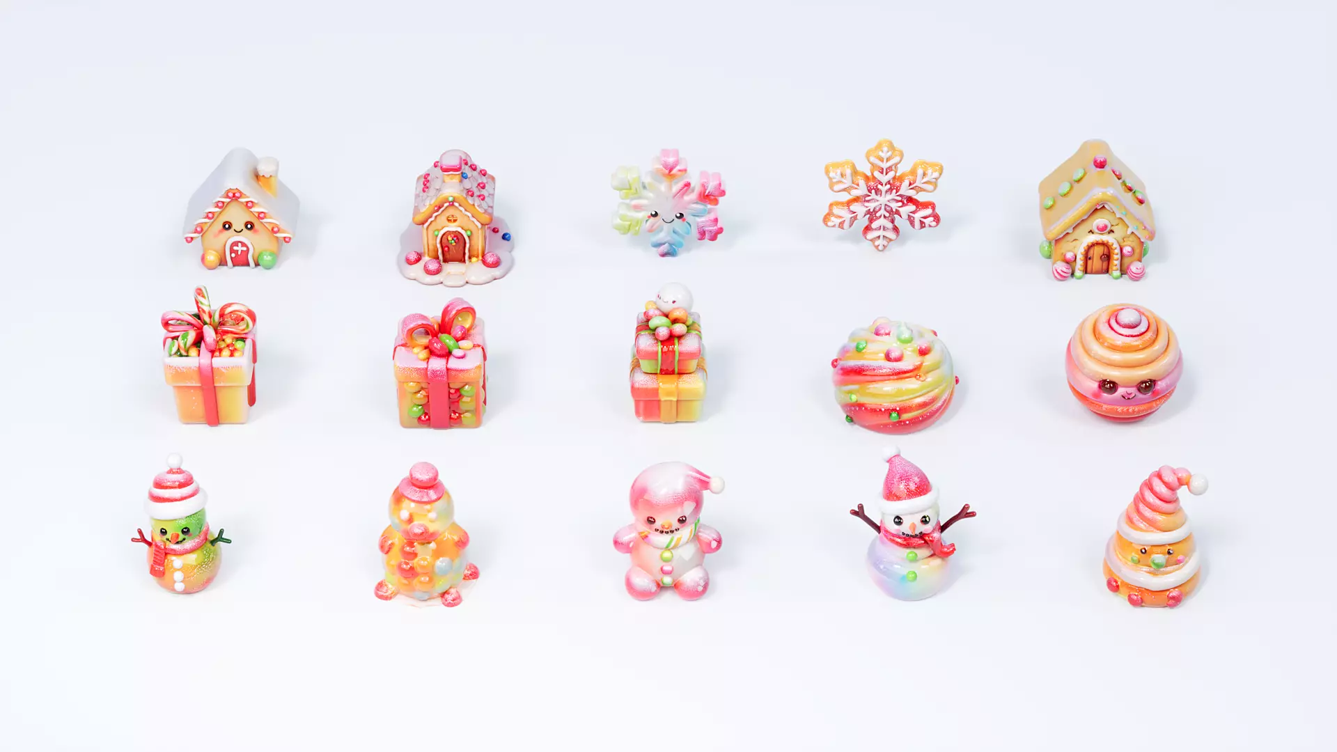 Snowman Snowflake Snowhouse Candy 3D model_0