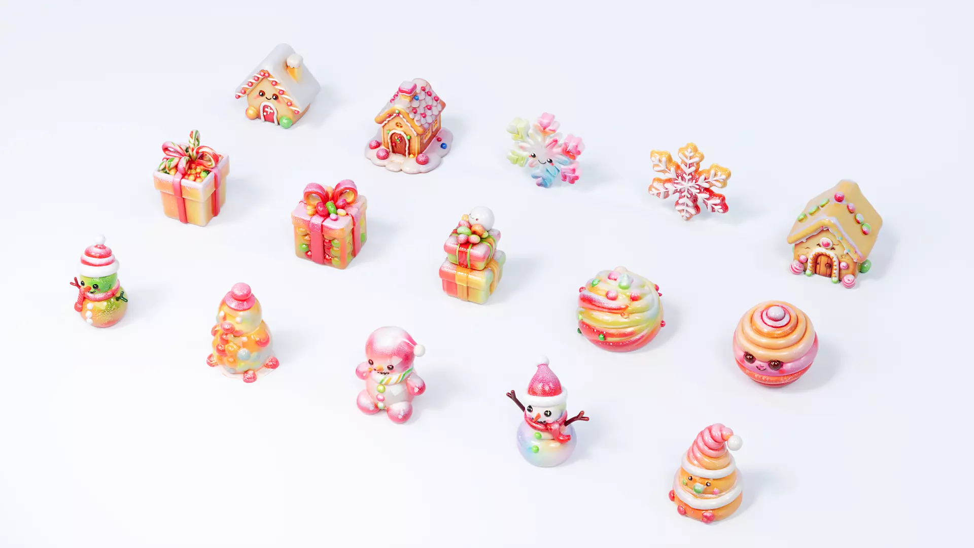 Snowman Snowflake Snowhouse Candy 3D model_2