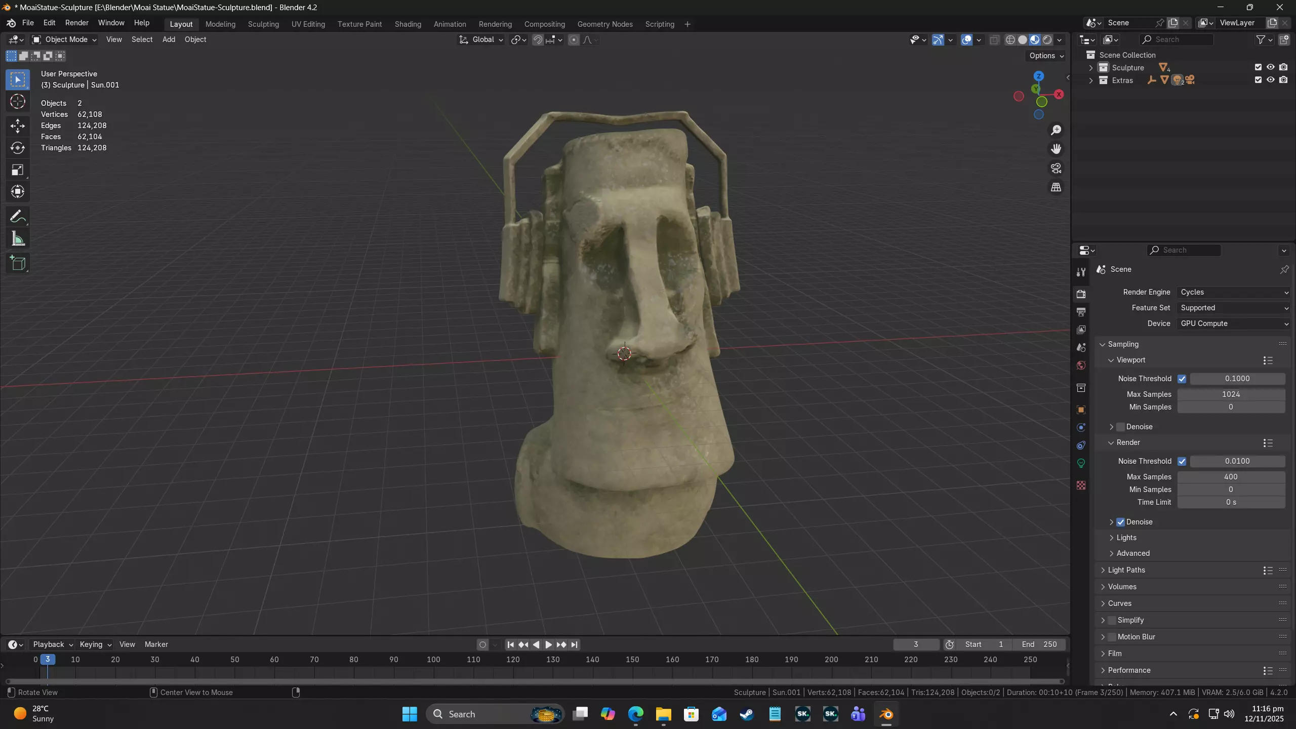 Moai Statue Sculpted in Blender Textured in Substance Painter 3D model_10
