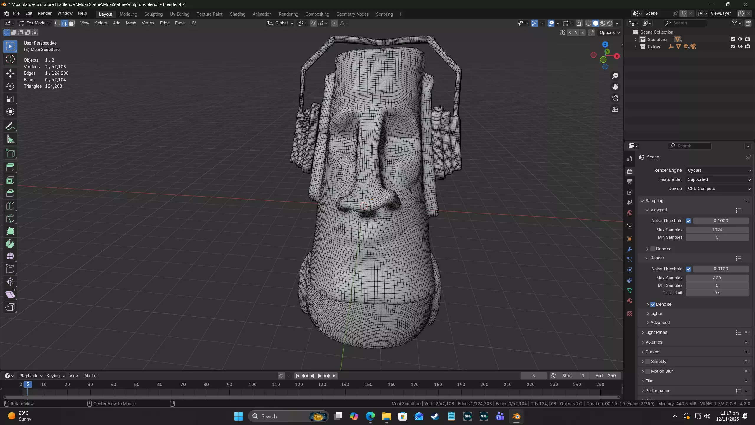 Moai Statue Sculpted in Blender Textured in Substance Painter 3D model_11