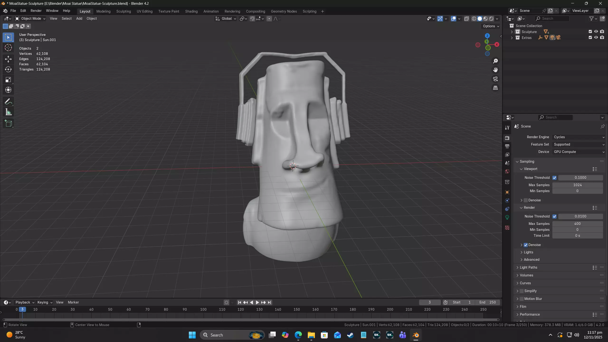 Moai Statue Sculpted in Blender Textured in Substance Painter 3D model_9