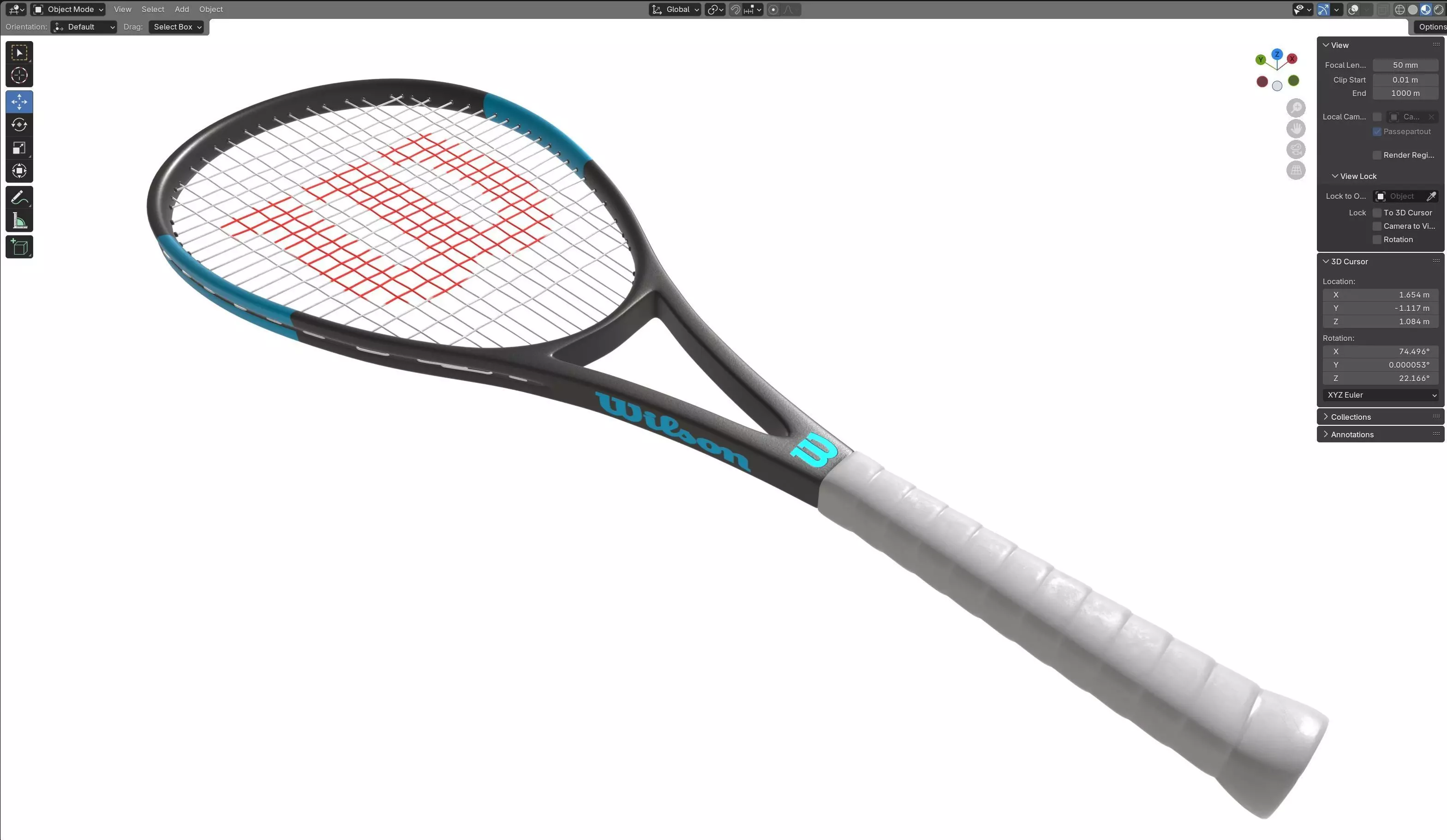 squash racket black blue Low-poly 3D model_8