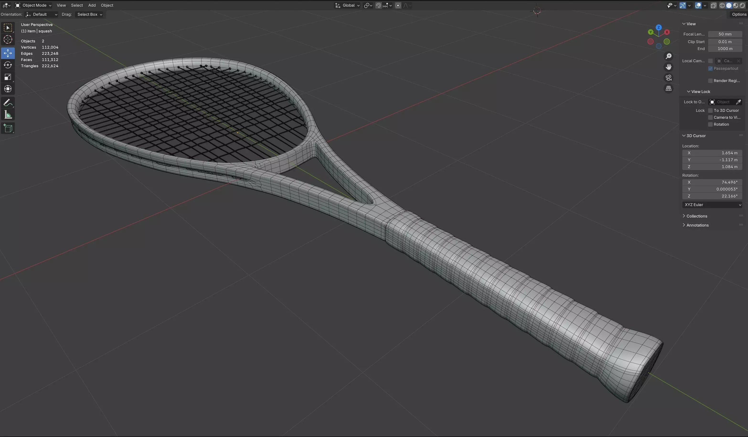 squash racket black blue Low-poly 3D model_11