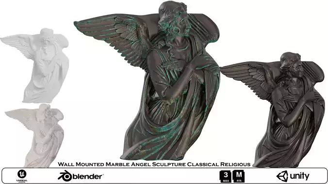 Wall Mounted Marble Angel Sculpture Classical Religious