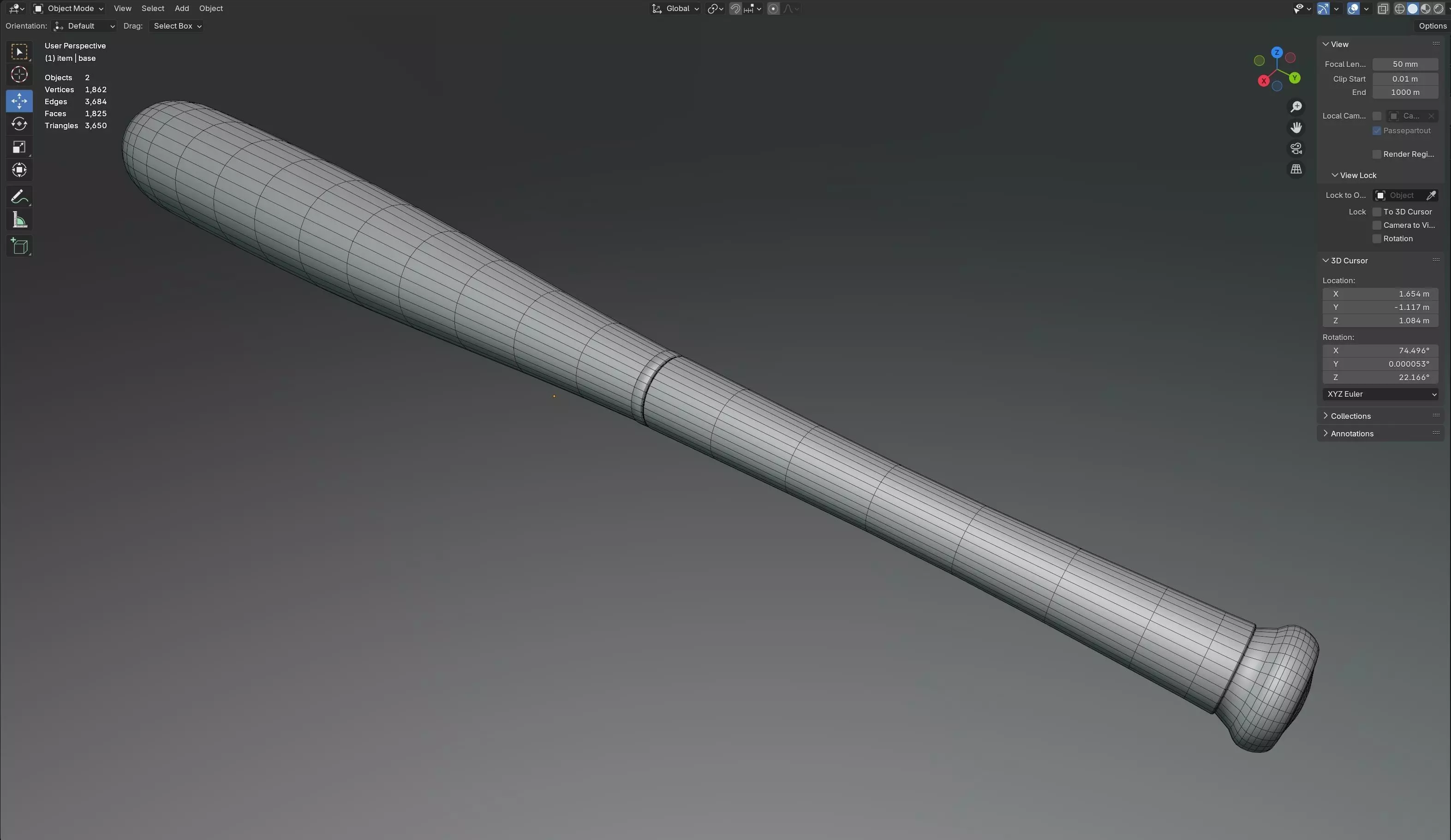 baseball bat Wooden Low-poly 3D model_9
