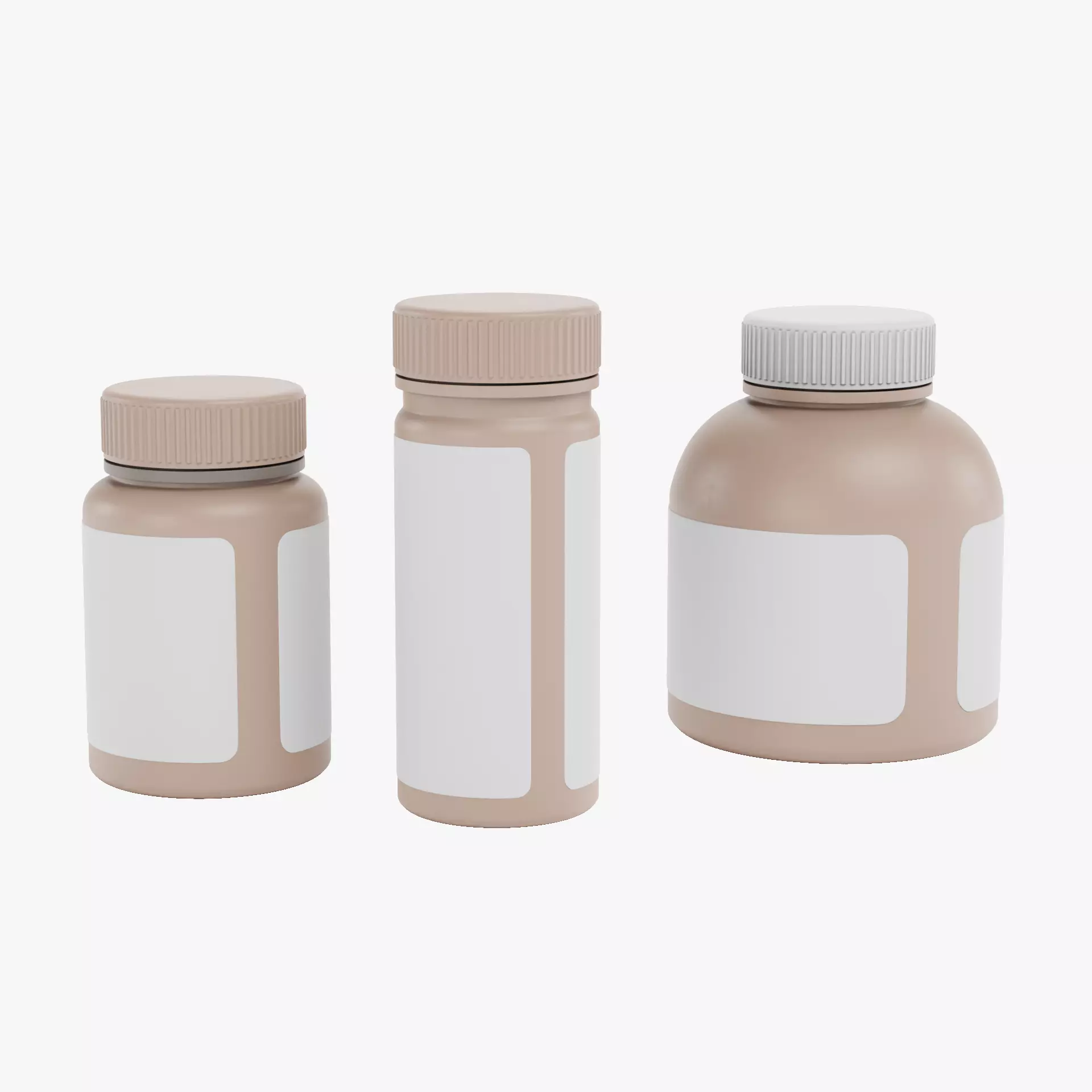 3 Pill Bottles V1 - Plastic Containers with Blank Label Set 3D model