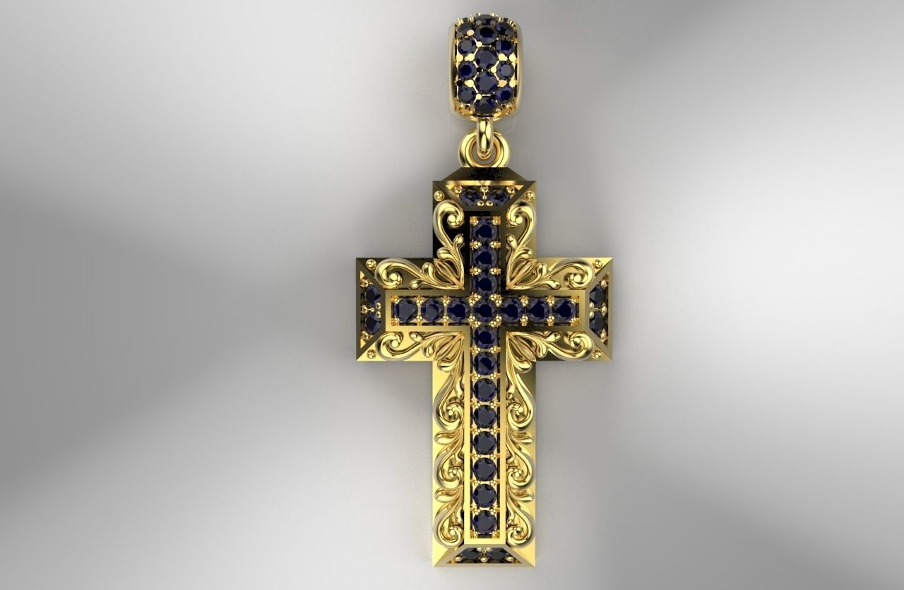 Necklace cross pendant with crystals 3D print model_5