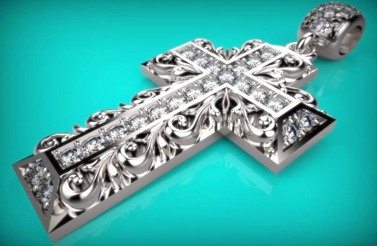 Necklace cross pendant with crystals 3D print model_0