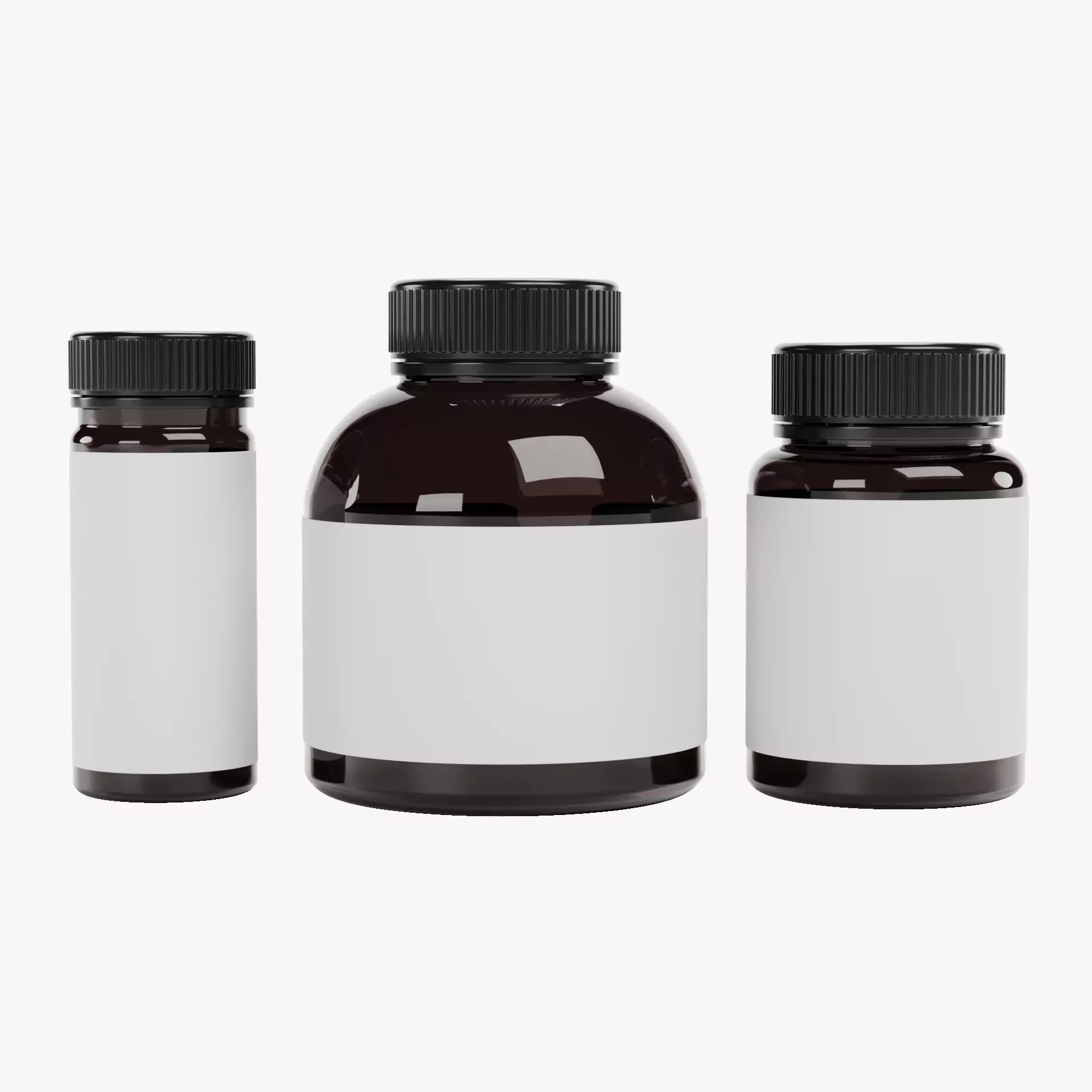 3 Pill Bottles V2 - Glass Containers with Blank Label Set 3D model
