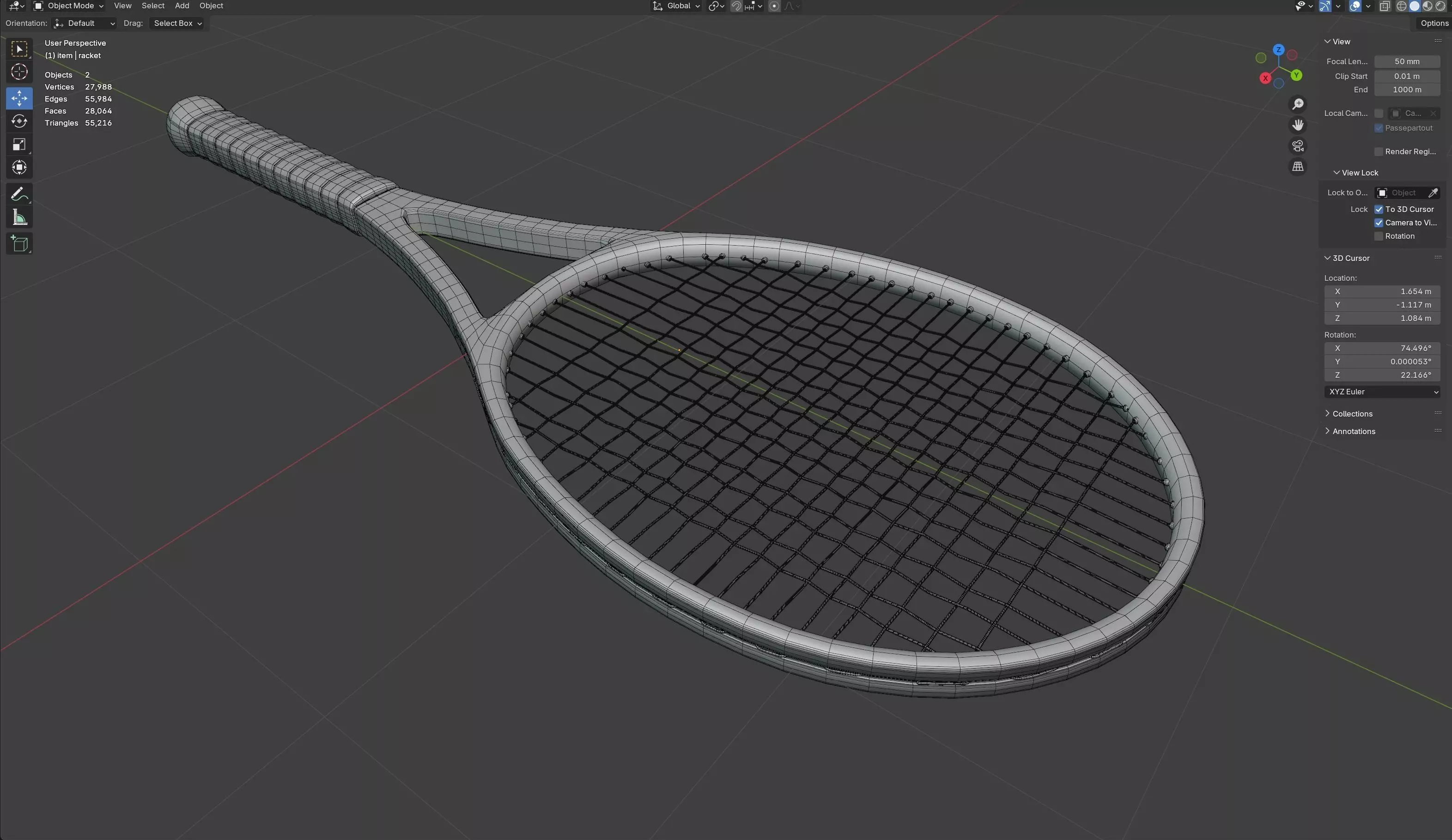 Tennis racket Low-poly 3D model_10