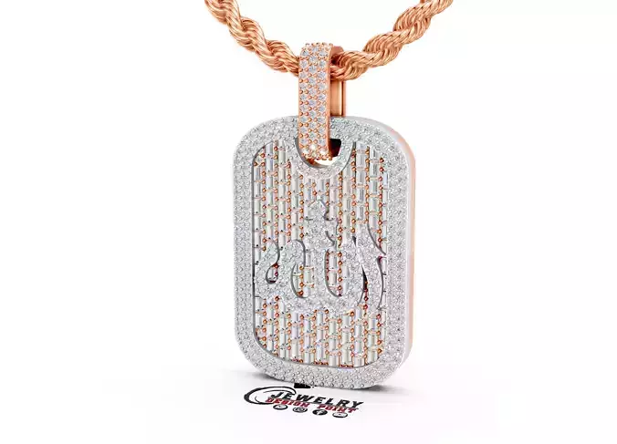 Custom Dog Tag w Allah Pendant Diamond Pendant 