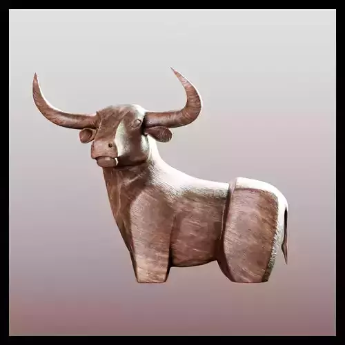 Stylized Wooden Bull Sculpture