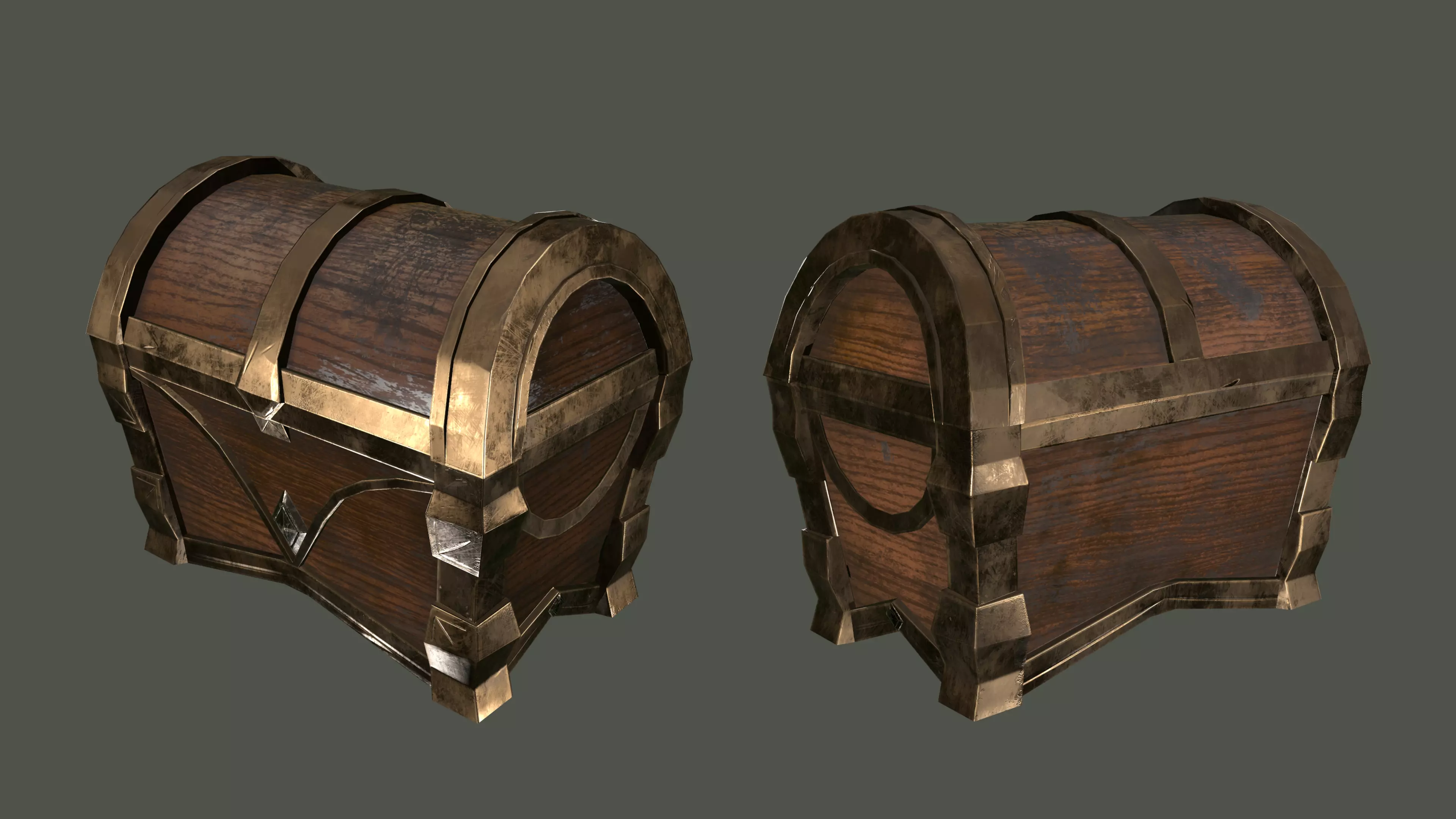 Stylized 3D low poly golden chest Low-poly 3D model_0
