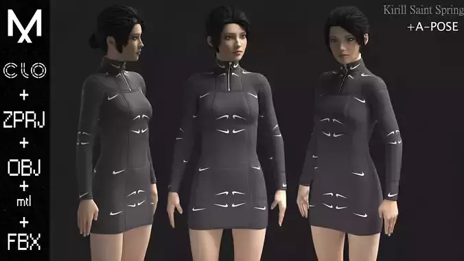 Nike Dress Female Marvelous designer Clo3d OBJ mtl FBX ZPRJ 