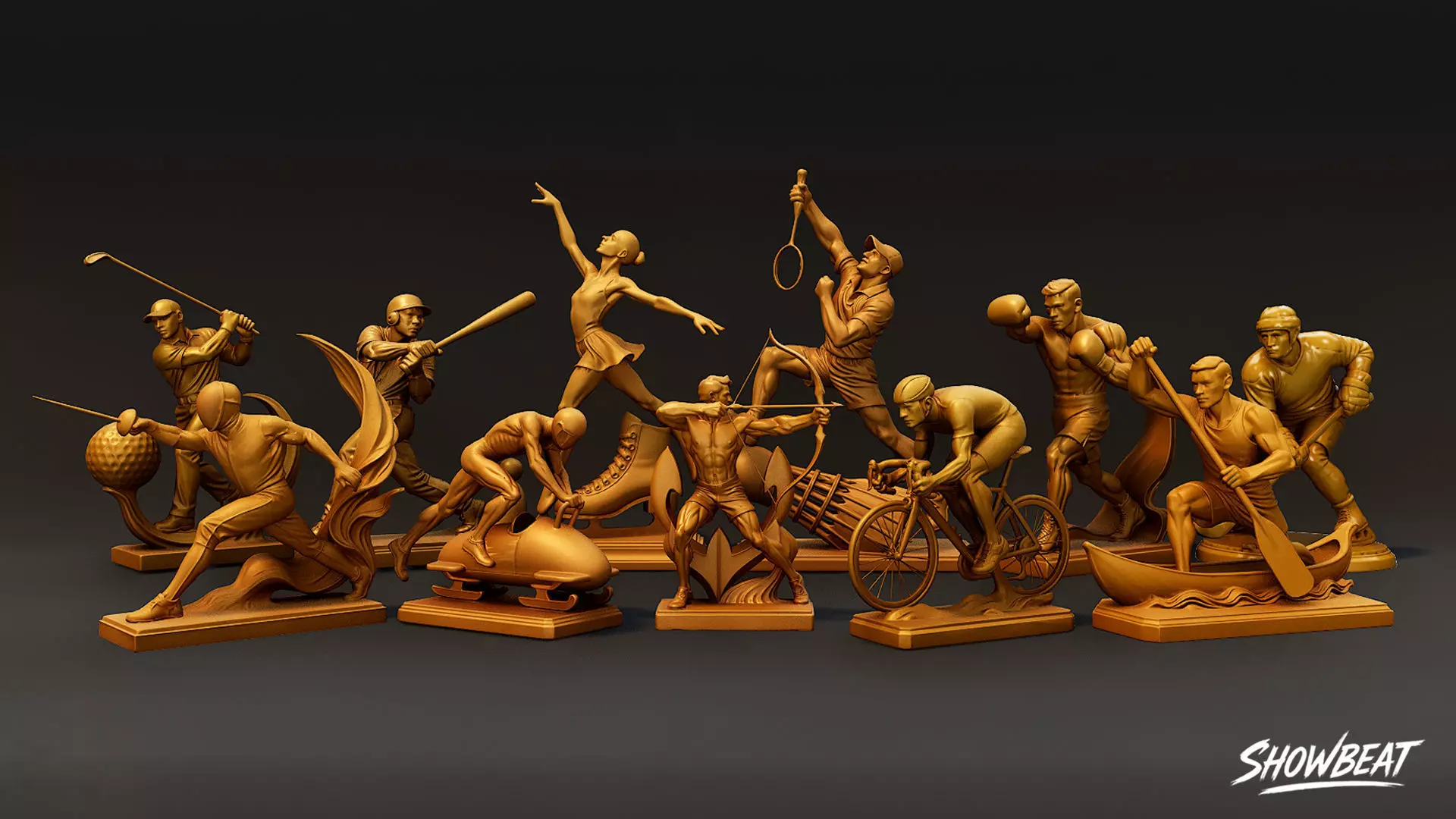 Golden Sports Statue Pack VOL1 Low-poly 3D model_1