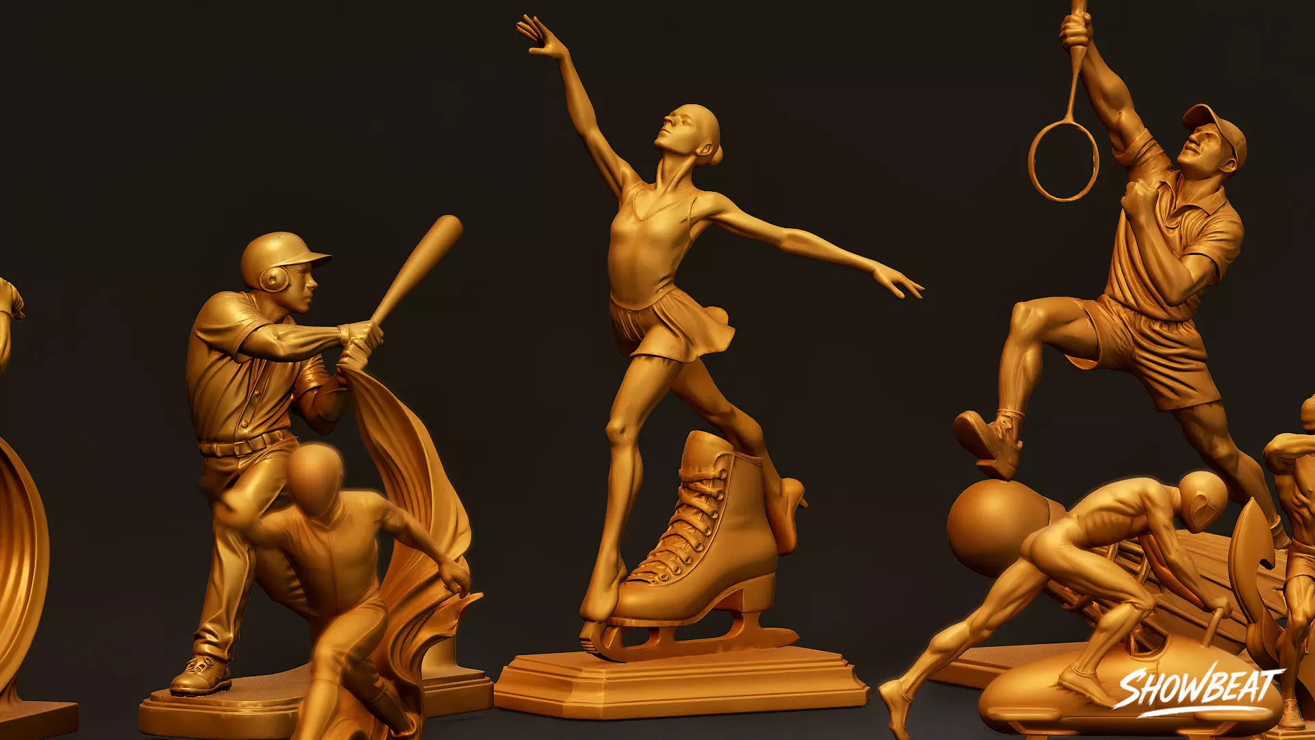 Golden Sports Statue Pack VOL1 Low-poly 3D model_4