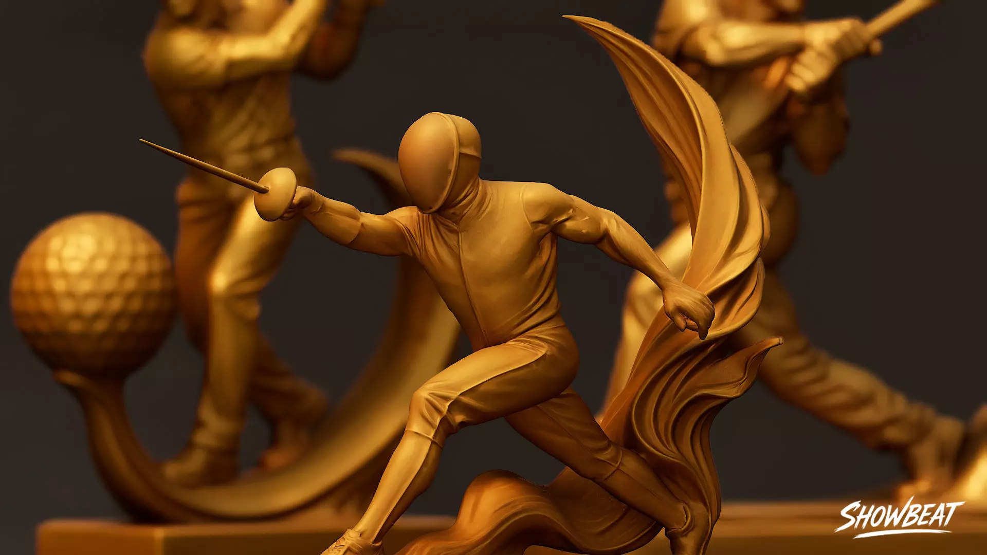 Golden Sports Statue Pack VOL1 Low-poly 3D model_8