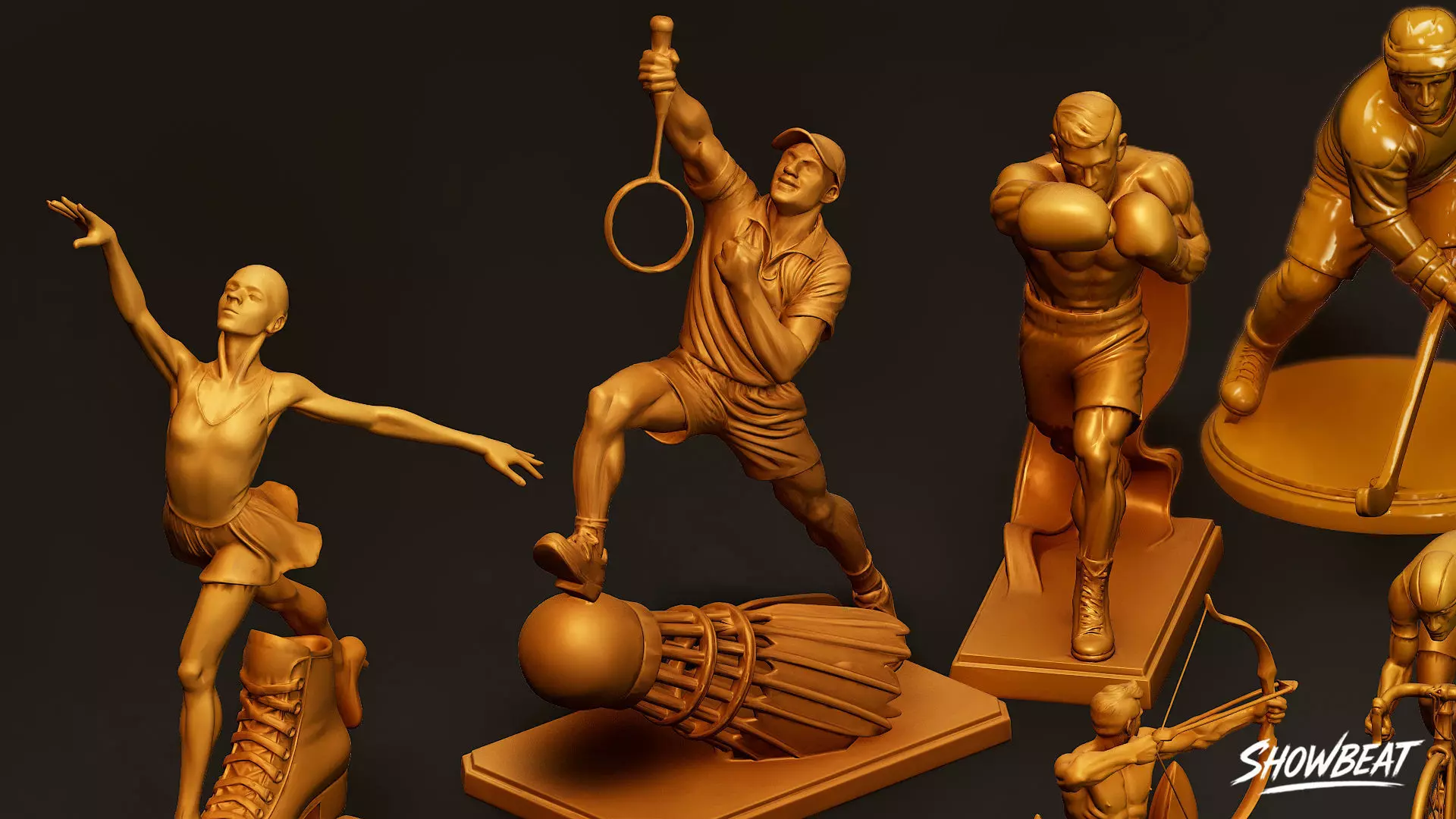Golden Sports Statue Pack VOL1 Low-poly 3D model_3