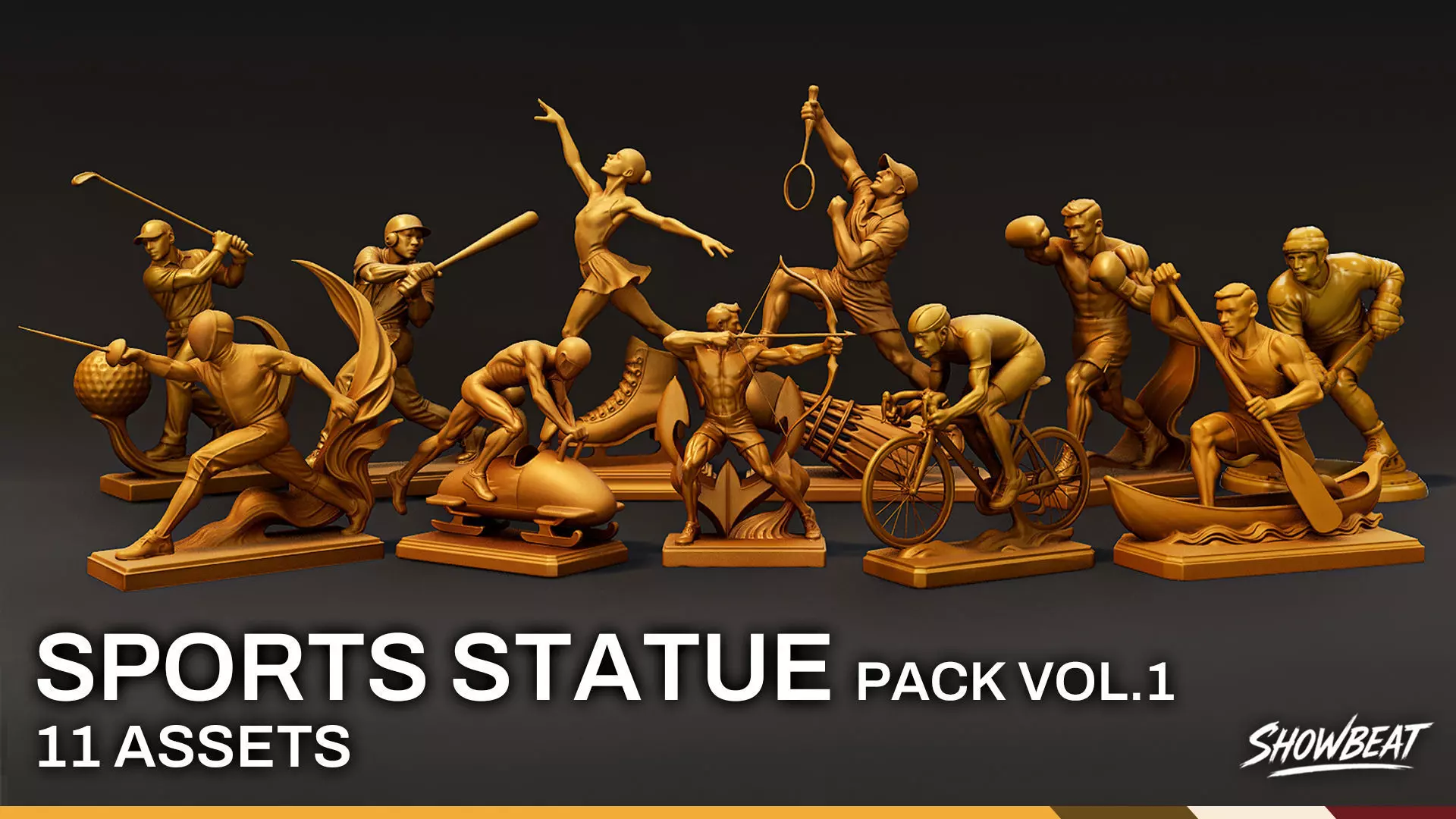 Golden Sports Statue Pack VOL1 Low-poly 3D model_0