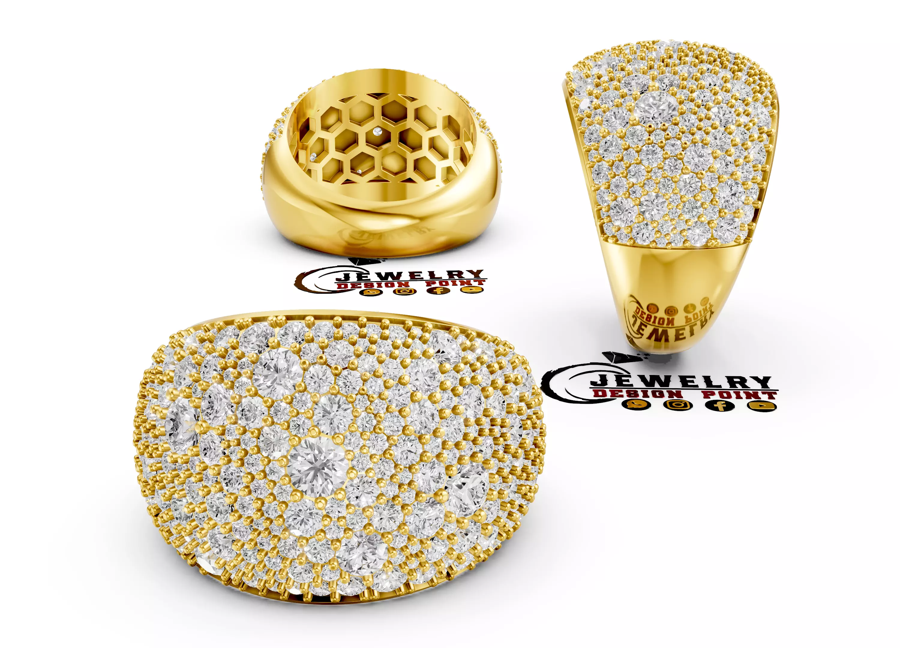 Custom Pave Style Mosaic Diamond Setting Ring - Hiphop Ring 3D print model