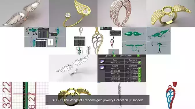 STL 3D The Wings of Freedom gold jewelry Collection