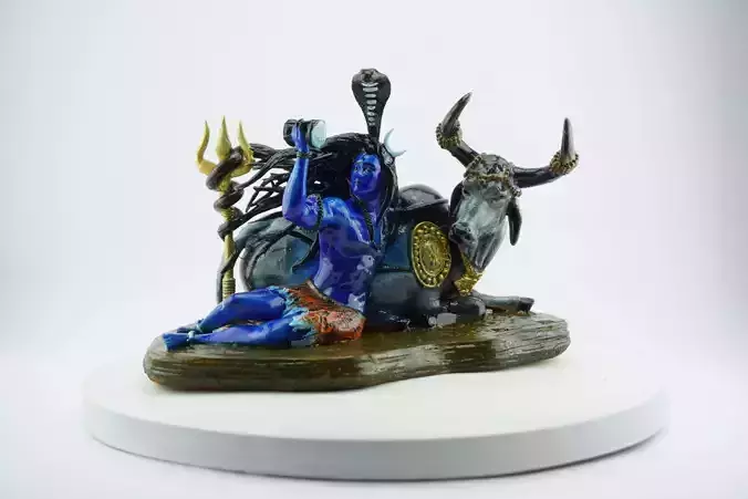Lord Shiva with Nandi  Detailed 3D Printable Sculpture